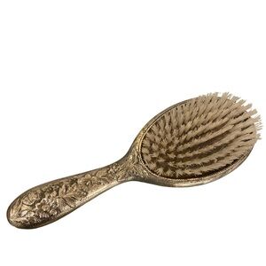 Vintage Silver Colored Floral Embossed Hairbrush